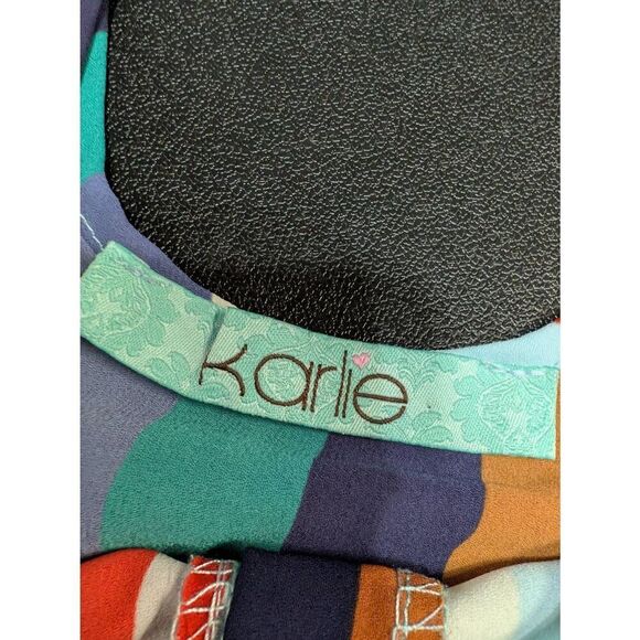 Karlie Multi-Striped Sleeveless Tie Waist Tank Top Women's Size Large - Picture 3 of 5